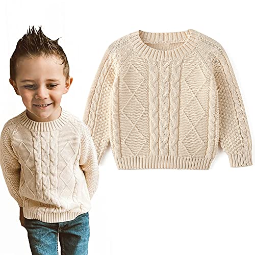 Curipeer Baby Boys' Girls' Cable Knit Sweater Long Sleeve Solid Pullover Toddler Crew Neck Fall Apricot 18-24Months