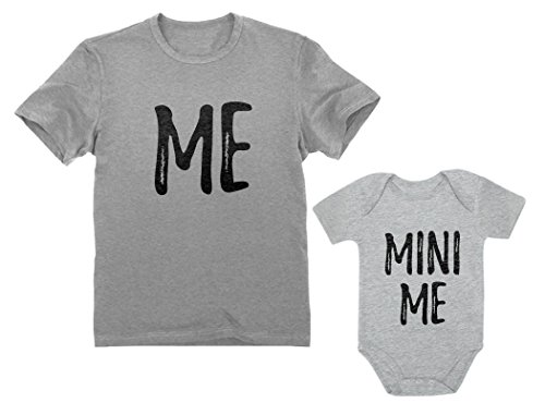 Dad and Son Matching Matching T-Shirt & Bodysuit Funny Me & Mini Me Matching Set Dad Gray Large/Son Gray 12M (6-12M)