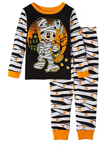 Disney Mickey Mouse Glow in The Dark Mummy Toddler Boys 2 Piece Sleepwear Pajama Set (4T) Black