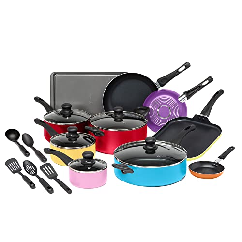 Ecolution Easy Clean Non-Stick Cookware, Dishwasher Safe Pots and Pans Set, 20 Piece, Multicolor