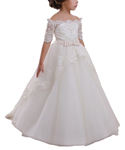 Elegant Flower Girl Lace Beading First Communion Dress 2-12 Years Old All Ivory Size 10