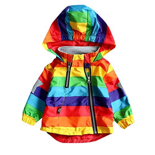 FABRST Toddler Boys Girls Raincoat Kids Fashion Rainbow Hooded Sun Jacket Baby Water Proof Outwear Fall Winter School Oufits, Rainbow, 3T