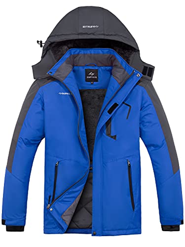 FARVALUE Girls Waterproof Ski Jacket Windproof Winter Coat Warm Fleece Snow Coat Outdoor Raincoats Hooded Blue 6-7