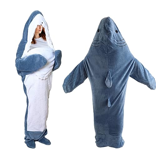 FIRRKEP Shark Onesie Blanket Wearable Shark Blanket Hoodie Shark Sleeping Bag Costume Sleepwear Cozy Blanket Hoodie (M), Blue, Medium