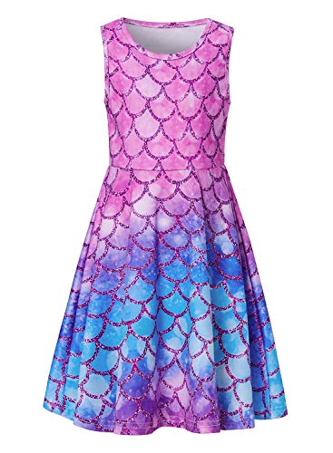 Funnycokid Little Mermaid Dress Girls Toddlers Sleeveless Swing Party Summer Dresses 4-5 Year Old