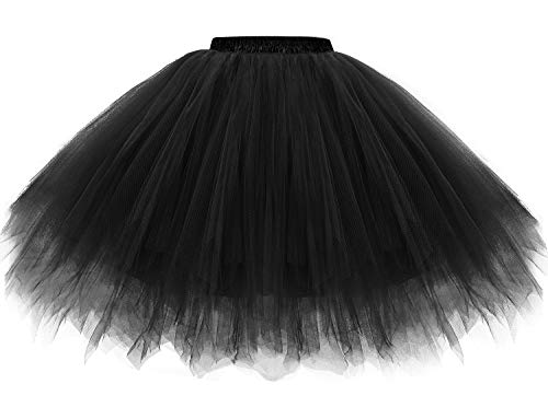 Gardenwed Tutu Costume Skirt for Women Tulle Ballet Bubble Petticoat Puffy Dance Skirt Black M