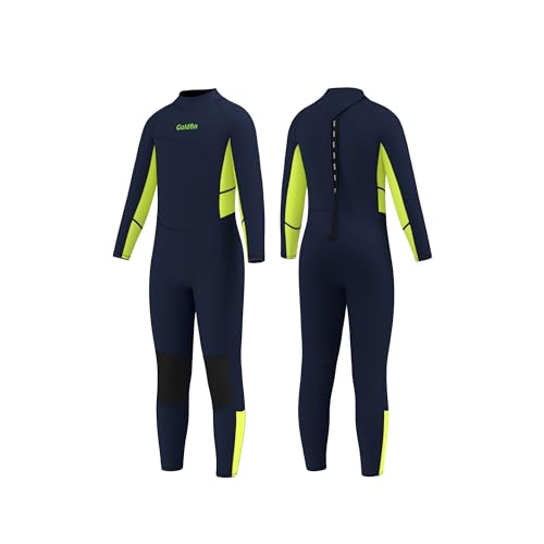 Goldfin Kids Wetsuit 3mm Boys Full Suit Neoprene for Toddler Thermal Wetsuit Back Zip for Boys Youth Water Aerobics Diving Surfing Keep Warm (Navy, 2)