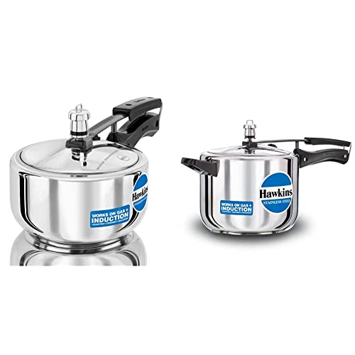 HAWKINS Stainless Steel Pressure Cooker, 2 litres, Silver & Stainless Steel Pressure Cooker, 5 litres, Silver Combo