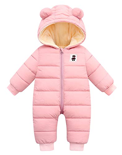 Happy Cherry Baby Snowsuit Hooded Winter Clothes Zipper Long Sleeve Outerwear Cotton Warm One Piece Romper Puffer Jacket