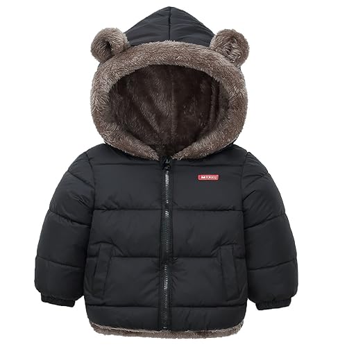 Happy Cherry Toddler Baby Ear Cotton Lined Jackets Thick Warm Zipper & Hoodie Snow Wear Puffer Cotton Lined Winter Coats for Boys Girls 2-3 T