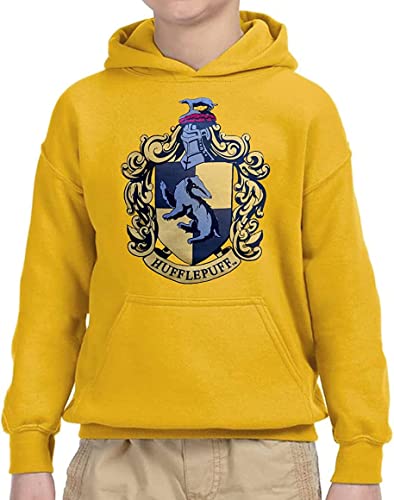 Harry Potter Hogwarts School of Witchcraft and Wizardry House Crest Alumni Hoodie for Youth, Crest Yellow, 10-12 Years