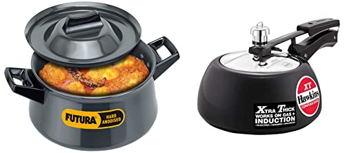 Hawkins Contura Induction Compatible Hard Anodised & Inner Lid Pressure Cooker, 2ltr &Hawkins Futura Hard Anodised Handi Saucepan 3ltr&Hawkins Futura Hard Anodised Induction Compatible, 3ltr
