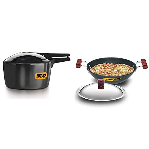 Hawkins - F40 Futura Hard Anodised Pressure Cooker, 3 Litre and L26 Futura Hard Anodized Flat Bottom Deep-Fry Pan with Steel Lid (3.75 liter, 30 cm)