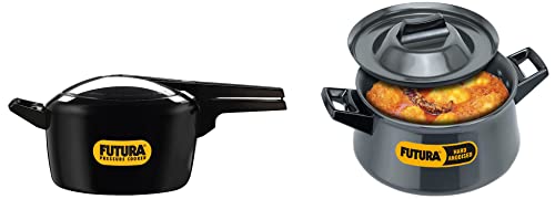 Hawkins Futura Hard Anodised Alumnium Inner Lid Pressure Cooker, 5 Litre (F10) & Hard Anodised Handi Saucepan (2 Short Handles) with Hard Anodised Lid, 3 Litre, 21 cm, 4.06 mm (AH3S)