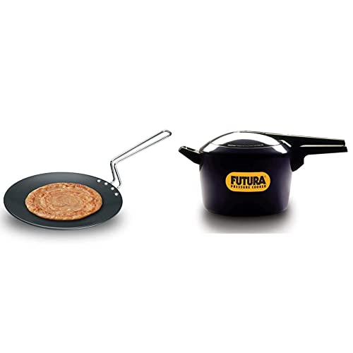 Hawkins Futura Hard Anodised Tawa, 26Cm, Black & Futura Hard Anodised Pressure Cooker, 6 Litre