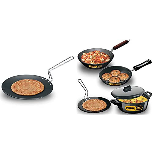 Hawkins Futura Hard Anodised Tawa, 26Cm, Black & Hawkins Futura Hard Anodised Cookware Set, 4 Pieces (Ls1)