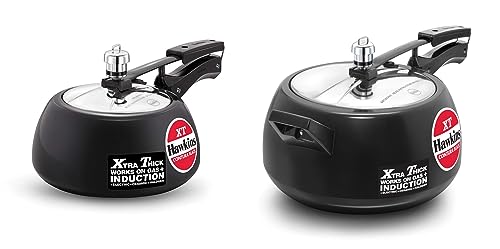 Hawkins Hard Anodised Aluminium Extra Thick Base Contura Induction and Gas Compatible Inner Lid Pressure Cooker Combo Set, Black (2 litre and 5 litre)