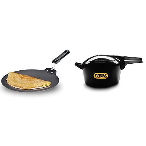 Hawkins - Q28 Futura Non-Stick Dosa Tava, 28 cm, Black & Futura Hard Anodised Pressure Cooker Jumbo, 7 Litre