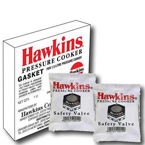 Hawkins Rubber Gasket 2 Units for 1.5L Pressure Cooker and 2 Units of Safety Valve