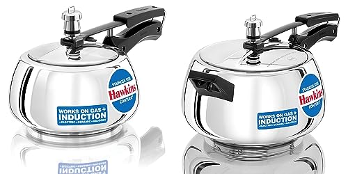 Hawkins Stainless Steel Contura Induction and Gas Compatible Inner Lid Pressure Cooker Combo Set, Silver (2 litre and 5 litre)