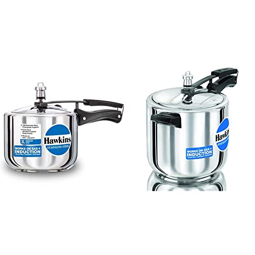 Hawkins Stainless Steel Tall Pressure Cooker, 3 liters, Silver with Stainless Steel Pressure Cooker, 6 liters, Silver Combo
