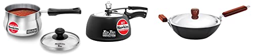 Hawkins TPan Capacity 1.5 Litre, Thickness 4.7 mm, Silver & Contura Black XT Induction Compatible Pressure Cooker, 5 Litre, Black & Futura Induction Compatible Stir-Fry Wok, Black (INW30S)