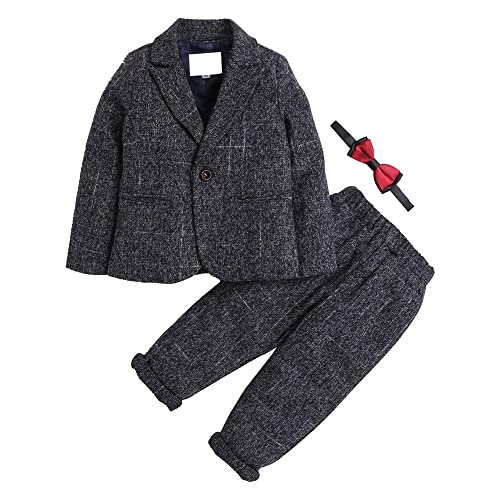 Hopscotch Boys Viscose and Polyester All-Over Print Blazer, Waistcoat, Pant and Bow Set in Grey Color for Ages 6-7 Years (LUP-4021965)