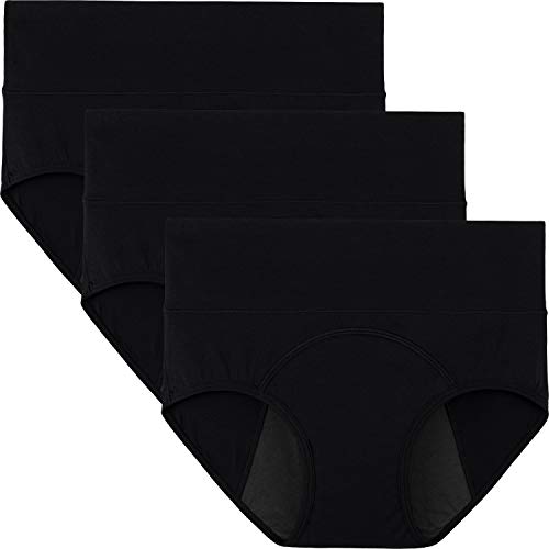 INNERSY Women's 3 Pack Ultra Soft Postpartum Menstrual Period Protective Cotton Panties Underwear (Love Yourself First) (XX-Large, Black with Dark Lining)