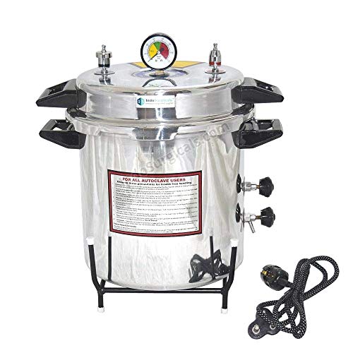 IndoSurgicals Autoclave Electric 40 Litres, Aluminium, Seamless, Pressure Cooker Type (14" Dia. X 16" H)