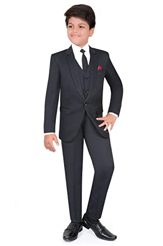 JACKJO Boys 5PCS Coat Suit Set (14-15YEARS, Black)