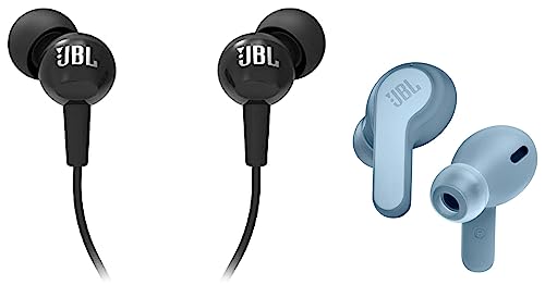 JBL Wave 200 TWS, True Wireless in-Ear Earbuds & C100SI Wired in Ear Headphones with Mic, Pure Bass Sound, One Button Multi-Function Remote, Angled Buds for Comfort fit (Black)