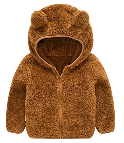 JESKIDS Toddler Girls Boys Fleece Hoody Jacket Zip Up Teddy Coat Warm Winter Outwear Brown