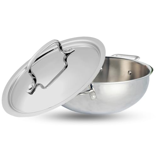 Kraft Futuretec Triply Stainless Steel Extra Deep kadai with Lid - 4.5 Litre (28cm) | 2.5mm Thick | Strong Riveted Handle | Induction and Gas Base | 5 Year Warranty | Toxin Free