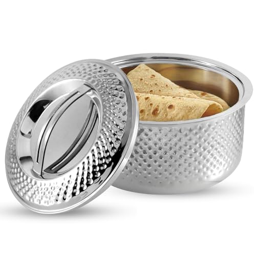 Kraft Hammered Double Wall Stainless Steel Casserole - 4 Litre | Hotpot Roti, Chapati, Rice Casserole Box | Keeps Food Warm and Fresh | Serving Bowl | Food Grade -Silver