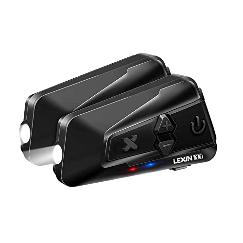 LEXIN 2pc G16 Motorcycle Bluetooth Headset with Headlamp/SOS Mode, Up to 16 Riders 2000m Group Talk Helmet Commnunication System, Motorcycle Intercom with Music Sharing/FM Radio/Universal Pairing/GPS