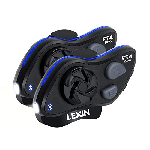 LEXIN 2pcs FT4 Pro 4-Way Motorcycle Bluetooth Headset Featuring Integrated Headlamp with SoS Mode, Amazing Audio, Helmet Intercom Communication System with Type-C Quick Charge