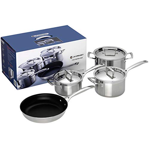 Le Creuset 3-Ply Stainless Steel Saucepan Set, 4 Piece - Silver