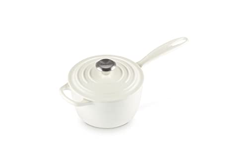 Le Creuset LS2518-1616SS Signature Enameled Cast Iron Saucepan, 1-3/4-Quart, White