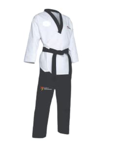 Lewon International Taekwondo Poomsae Dress/Uniform With Black Strip & Black Pajama N0-190 For 19 & 21 Years Players(Unisex)