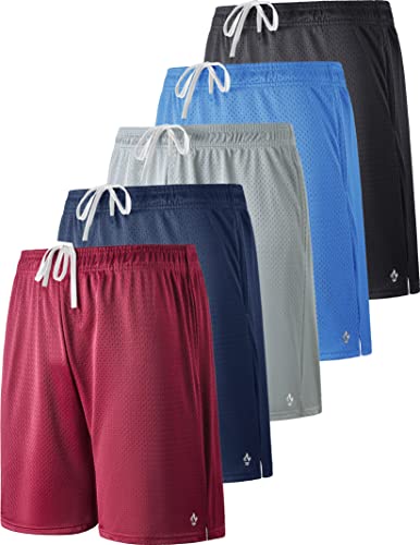 Liberty Pro 5 Pack Big Boys Youth 7 Inch Athletic Mesh Performance Shorts with Pockets (Ed.1, X-Large)