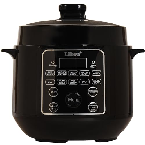 Libra 3 Litre Electric Pressure Cooker with Most Advanced Float Valve Safety | One Touch Instant Multi Cooking Functions | Indian Preset Menus | Automatic Rice Cooker, Steamer & More(Jet Black)