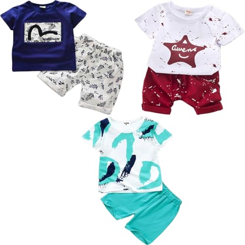 Lofn Cotton Printed Kids Clothing Sets for Baby Boys & Baby Girls Pack Of 3 - Unisex Clothing sets Half sleeve T-Shirt & Shorts Pack Of 3 (KDST2-AFWH-KDST9-WHRD-14-KDST47-WHCG)