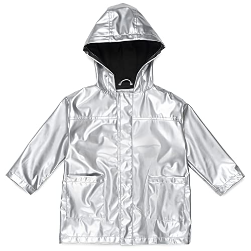 Magnetic Me Raincoat with Hood and Easy Magnet Closure for Girls and Boys - Emoji Color Changing Rain Coats, Girls Silver Metallic, 2T