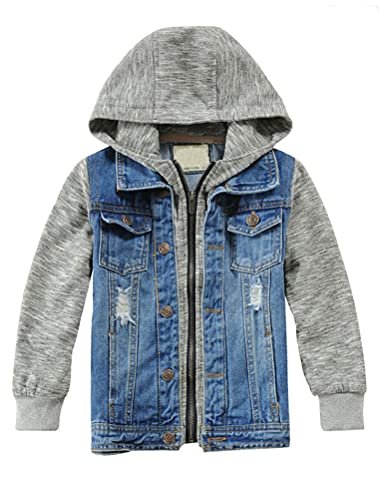 Mallimoda Kids Boys Girls Hooded Denim Jacket Zipper Coat Outerwear (9-10 Years, Style 7 Denim)