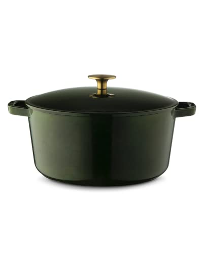 Milo by Kana 5.5-quart Enameled Cast Iron Dutch Oven with Lid | Premium Casserole Cooking Pot | Enamel Coating Inside and Out | Oven Safe and Dishwasher Friendly (Emerald Green with Gold Knob)