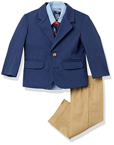 Nautica Baby Boys 4-Piece Suit Set with Dress Shirt, Jacket, Pants, and Tie, Navy/Khaki, 12 Months