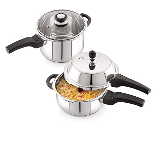 Neelam Stainless Steel Marvel Pressure Cooker Combo -5 Litre, 3.5 Litre (Induction Friendly)