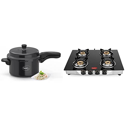 Pigeon Induction Base Metal, Stainless Steel, Glass Pressure Cooker and 4 Burner Gas Stove