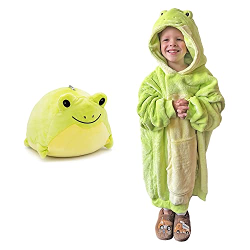 Plushible Blanket Hoodie for Kids - Girls & Boys Wearable Blankets Hoodies - Oversized Hooded Animal Blankets - Cozy & Comfy Front Pocket & Long Sleeves - Frog Hood - Valentines Day Gift Ideas