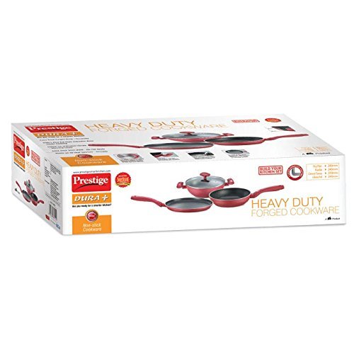 Prestige Ceramic Fry Pan, Kadai with Lid and Omni Tawa (Red)